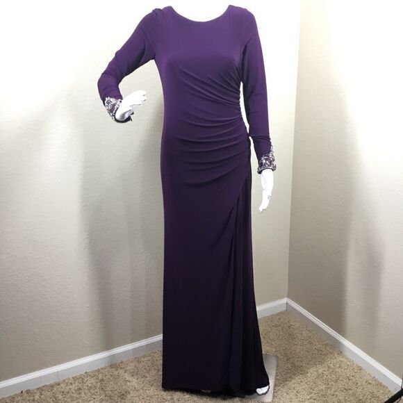 Eliza J Beaded Sleeve Ruched Jersey Gown (G5) - Picture 1 of 8